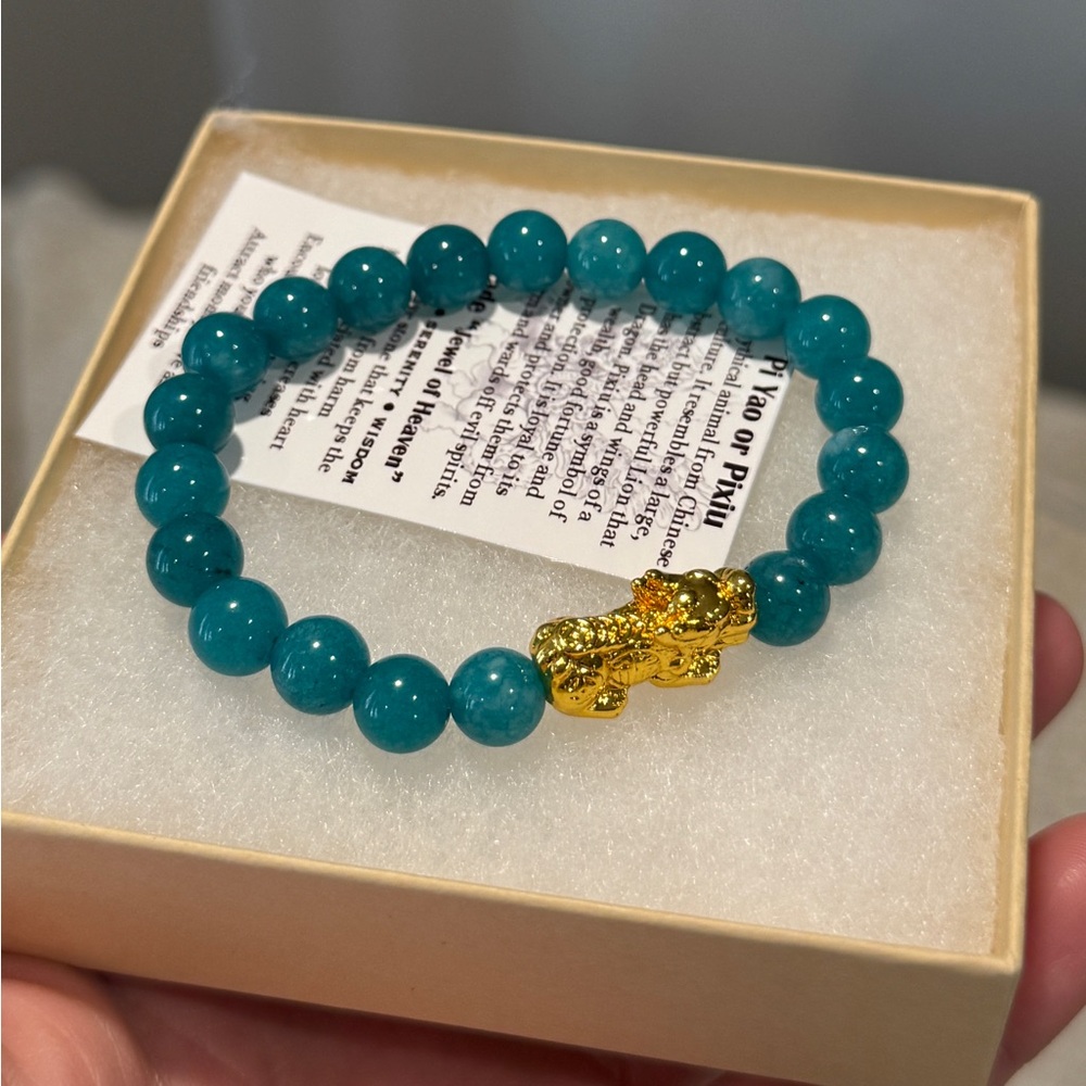 24K Gold Plated Hawaii Blue Jade Piyao Good Luck Bracelet